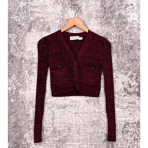 Authentic Self Portrait Cardigan Small Womens Ribbed Knit Crop Sweater Fitted